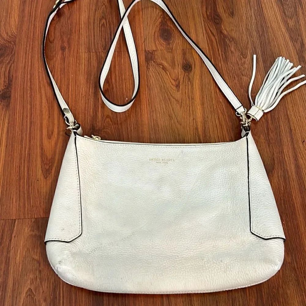 Henri Bendel white leather crossbody bag with tassel